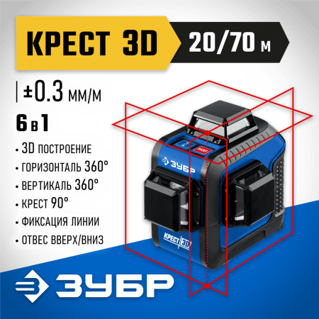 ЗУБР линейный лазерный нивелир КРЕСТ 3D 34908_z01 Профессионал