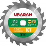 URAGAN Fast 140x20/16мм 16Т, диск пильный по дереву