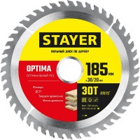 STAYER OPTIMA 185 x 30/20мм 30Т, диск пильный по дереву, оптимальный рез