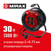 Удлинитель на катушке  MIRAX ПВС 2х0.75 30м 1300Вт (55052-30)