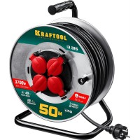 KRAFTOOL  K-315, КГ 3х1.5 50м 3700Вт IP44, Силовой удлинитель на стальной катушке (55085-50)