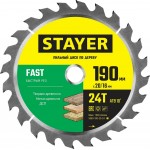 STAYER FAST 190 x 20/16мм 24Т, диск пильный по дереву, быстрый рез