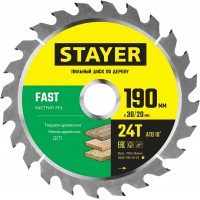 STAYER FAST 190 x 30/20мм 24Т, диск пильный по дереву, быстрый рез