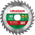 URAGAN Optima 180х30/20мм 30Т, диск пильный по дереву