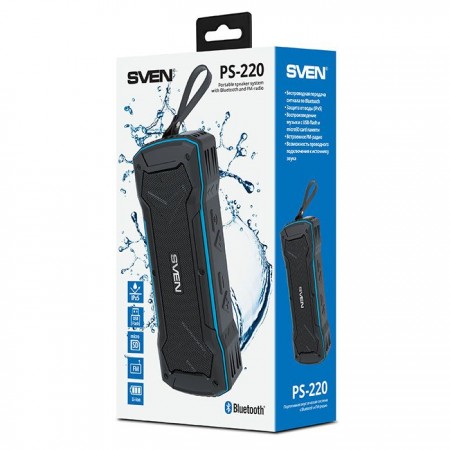 Колонка порт. Sven PS-220 черный/синий 10W 2.0 BT/3.5Jack/USB 10м 1200mAh (SV-016470)