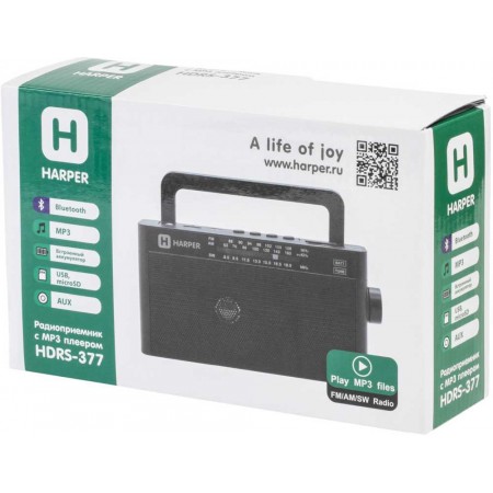 Радиоприемник настольный Harper HDRS-377 черный USB microSD
