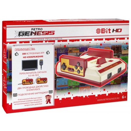 Игровая консоль Retro Genesis 8 bit HD белый/красный в комплекте: 300 игр
