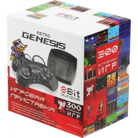 Игровая консоль Retro Genesis Junior черный в комплекте: 300 игр