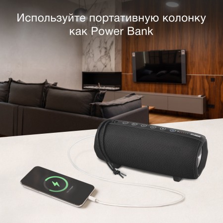 Колонка порт. Hyundai H-PAC340 черный 20W 1.0 BT/3.5Jack/USB 10м 4400mAh