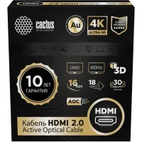 Кабель аудио-видео Cactus CS-HDMI-AOC-2-30 HDMI (m)/HDMI (m) 30м. позолоч.конт. черный Кабель аудио-видео Cactus CS-HDMI-AOC-2-30 HDMI (m)/HDMI (m) 30м. позолоч.конт. черный