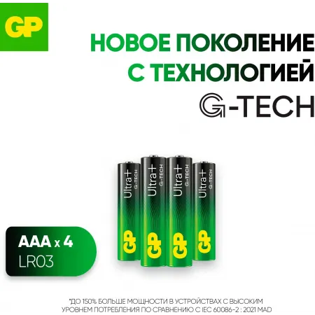 Батарея GP Ultra Plus Alkaline 24AUPA21-2CRSB4 AAA (4шт) блистер