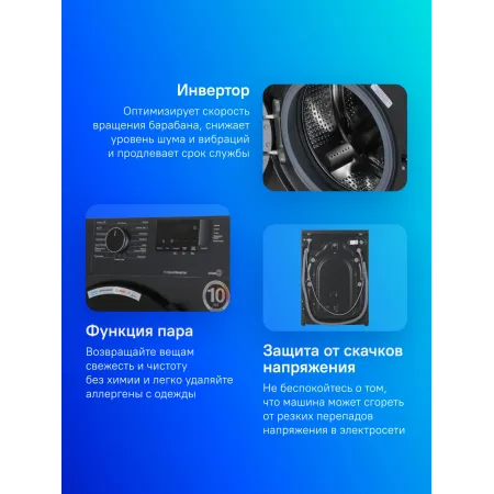 Стиральная машина Beko WSPE6H612A класс: A загр.фронтальная макс.:6.5кг антрацит инвертор