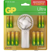 Батарея GP Ultra 15AU/24AU/FANWETA21-2CRSBC24 AA/AAA (промо:Вентилятор в подарок) (24шт) блистер