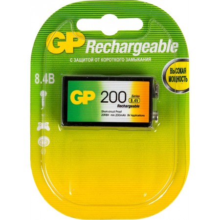 Аккумулятор GP 20R8H 9V NiMH 200mAh (1шт)