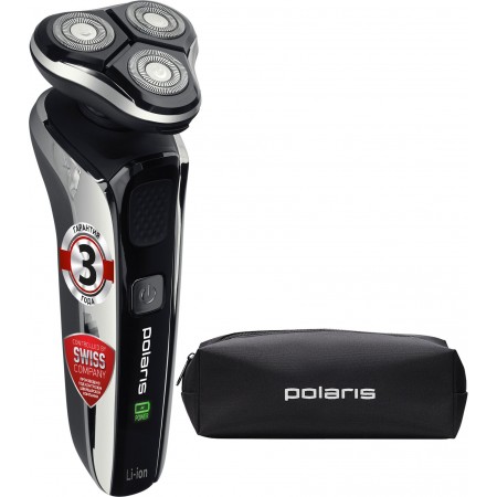 Бритва роторная Polaris PMR 0307RC wet&dry PRO 5 blades+ реж.эл.:3 питан.:аккум. черный/хром