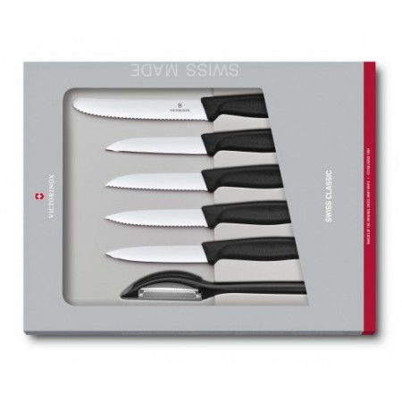 Набор ножей кухон. Victorinox Swiss Classic Paring (6.7113.6G) компл.:6предм. черный подар.коробка