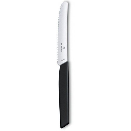 Нож кухонный Victorinox Swiss Modern (6.9003.11W) стальной столовый лезв.110мм серрейт. заточка черный
