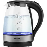 Чайник электрический Vitek VT-7008 1.7л. 2200Вт прозрачный/черный корпус: стекло/пластик