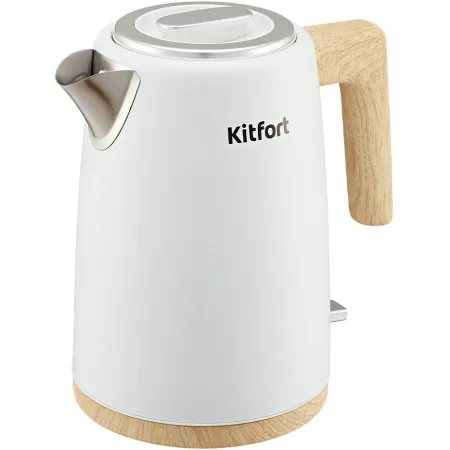 Чайник электрический Kitfort КТ-6794 1.7л. 2200Вт белый/дерево корпус: нерж.сталь/пластик