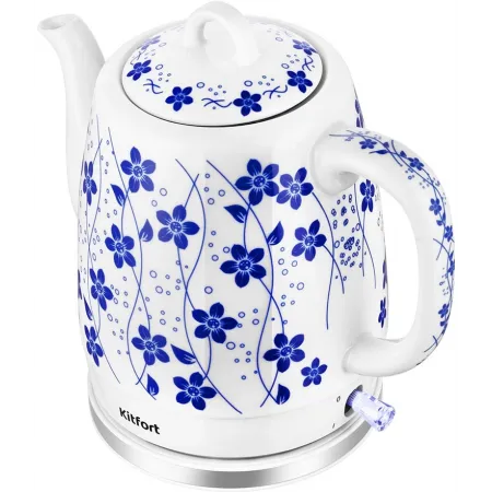 Чайник электрический Kitfort КТ-6788 1л. 1630Вт белый/синий корпус: керамика