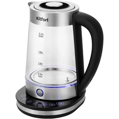 Чайник электрический Kitfort КТ-6764 2.2л. 1800Вт черный/серебристый корпус: стекло/металл/пластик (KT-6764)