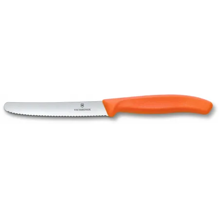 Нож кухонный Victorinox Swiss Classic (6.7839.C1) стальной столовый для овощей лезв.110мм серрейт. заточка оранжевый Нож кухонный Victorinox Swiss Classic (6.7839.C1) стальной столовый для овощей лезв.110мм серрейт. заточка оранжевый