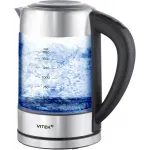 Чайник электрический Vitek VT-WK1046 1.7л. 2200Вт черный/серебристый корпус: стекло/металл