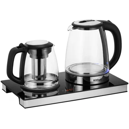 Чайный набор Kitfort КТ-6737 2л. 1530Вт черный/нержавеющая сталь корпус: Металл/стекло/пластик