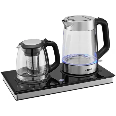 Чайный набор Kitfort КТ-6776 1.8л. 2200Вт черный/нержавеющая сталь корпус: Металл/стекло/пластик