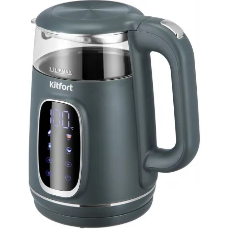 Чайник электрический Kitfort КТ-8755 1.7л. 2200Вт серый/нержавеющая сталь корпус: стекло/пластик