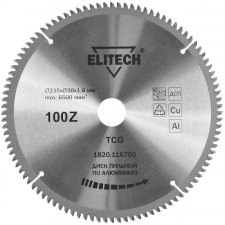 Диск пильный по алюм. Elitech 1820.116700 d=235мм d(посад.)=30мм (циркулярные пилы) (упак.:1шт)