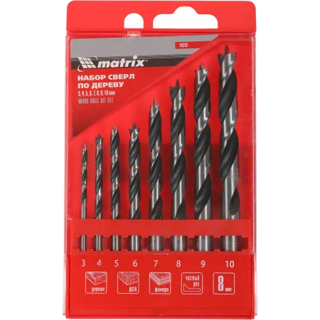 Набор сверл Matrix 70282 по дереву (8пред.) для дрелей Набор сверл Matrix 70282 по дереву (8пред.) для дрелей