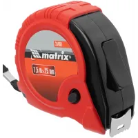 Рулетка строительная Matrix Rubber дл.полотна 7.5м изм.шкала в см зацеп простой красный/черный (31001)