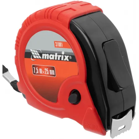 Рулетка строительная Matrix Rubber дл.полотна 7.5м изм.шкала в см зацеп простой красный/черный (31001)