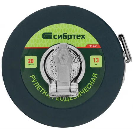Рулетка геодезическая Сибртех 31261 дл.полотна 20м изм.шкала в см зацеп простой зеленый Рулетка геодезическая Сибртех 31261 дл.полотна 20м изм.шкала в см зацеп простой зеленый