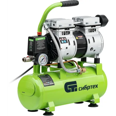 Компрессор поршневой Сибртех МБ 750/10 безмасляный 150л/мин 10л 750Вт зеленый