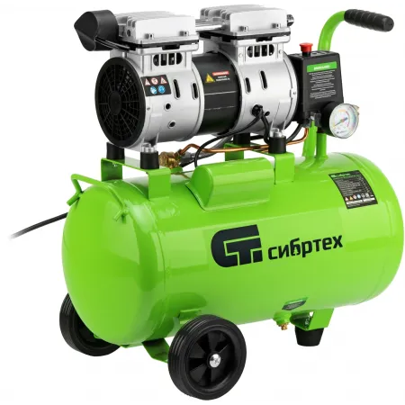 Компрессор поршневой Сибртех МБ 1100/24 безмасляный 170л/мин 24л 1100Вт зеленый