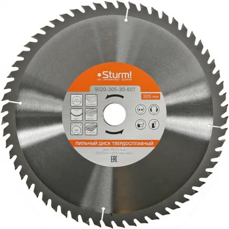 Диск пильный Sturm! 9020-305-30-60T d=305мм d(посад.)=30мм (торцовочные пилы) Диск пильный Sturm! 9020-305-30-60T d=305мм d(посад.)=30мм (торцовочные пилы)