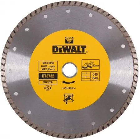 Диск алмазный DeWalt DT3732 d=230мм d(посад.)=22.2мм (угловые шлифмашины) Диск алмазный DeWalt DT3732 d=230мм d(посад.)=22.2мм (угловые шлифмашины)