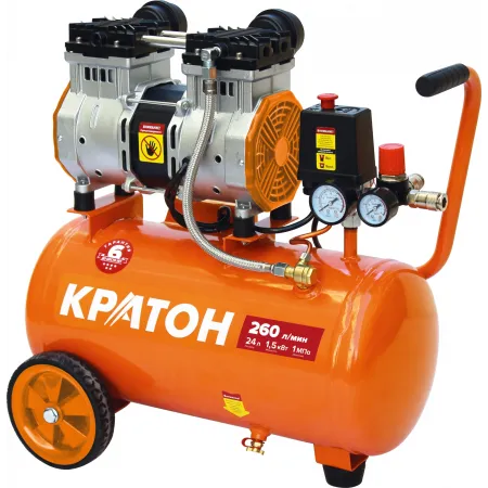 Компрессор поршневой Кратон AC-260-24-OFHS безмасляный 260л/мин 24л 1500Вт оранжевый