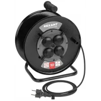 Удлинитель силовой Rexant КГ (13-5011) 3x1.5кв.мм 4розет. 30м КГ 16A метал.катушка черный