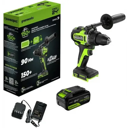 Дрель-шуруповерт Greenworks GD24DD90 аккум. патрон:быстрозажимной (3707507CUD)