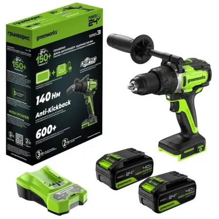 Дрель-шуруповерт Greenworks GD24DD140 аккум. патрон:быстрозажимной (3707607CUD)