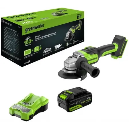 Углошлифовальная машина Greenworks GD24AG 754Вт 10500об/мин рез.шпин.:M14 d=125мм (3200207CUB) Углошлифовальная машина Greenworks GD24AG 754Вт 10500об/мин рез.шпин.:M14 d=125мм (3200207CUB)