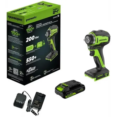 Гайковерт Greenworks G24IW200 аккум. патрон:квад.3/8" (3803607CUA)