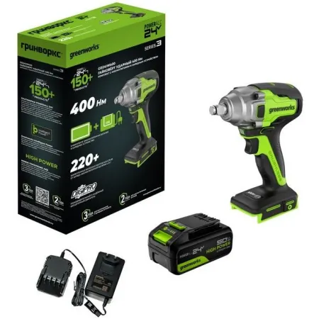 Гайковерт Greenworks GD24IW400 аккум. патрон:квад.1/2" (3802907CUG) Гайковерт Greenworks GD24IW400 аккум. патрон:квад.1/2" (3802907CUG)