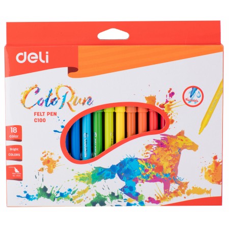 Фломастеры Deli EC10010 ColoRun Вентилируемый 18цв. коробка с европодвесом