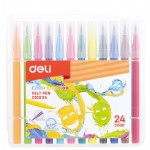 Фломастеры Deli EC10324 Color Emotion кисть смываемые 24цв. пластиковый пенал (24шт.)