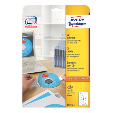 Этикетки Avery Zweckform CD/DVD L6015-25 A4/196г/м2/50л./белый самоклей. для лазерной печати