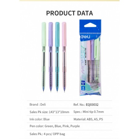 Набор ручек шариков. Deli Arrow EQ03032 ассорти d=0.7мм син. черн. (4шт) линия 0.4мм 4цв.